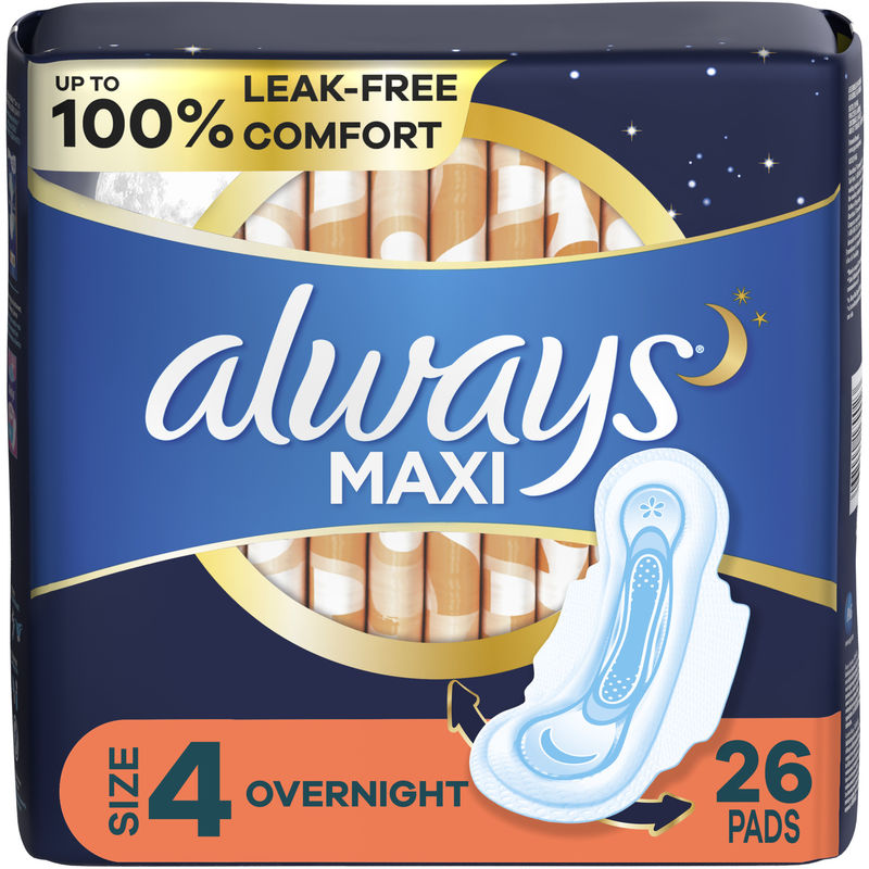 Maxi Overnight Pads with Wings for Women, Size 4, Overnight Absorbency, Unscented 26 Count