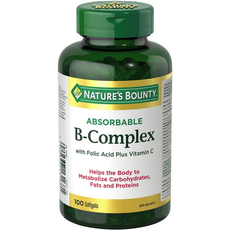 B Complex w/Folic Acid plus Vitamin C, Helps Metabolize Carbohydrates, 100 Softgels