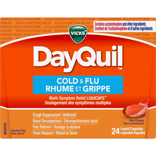 DayQuil Cold & Flu Multi-Symptom Relief Non-Drowsy Liquid Capsules, 24 Count