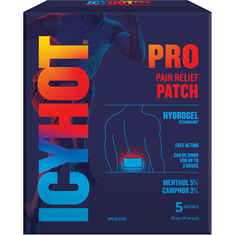 Icy Hot Pro Pain Relief Patch (5-Count Pack) - with Camphor, Menthol, & Advanced Hydrogel Technology - Fast-Acting, Targeted Relief of Muscle Ache & Joint Pain, Simple Backache, Strains, & Sprains