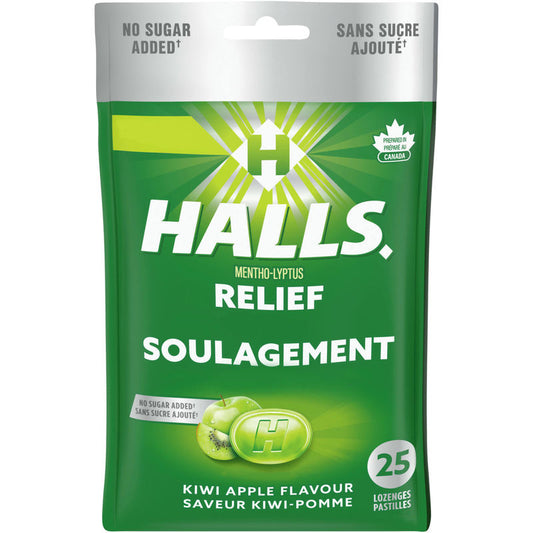 Halls Relief Mentho-Lyptus Kiwi Apple Flavour, 25 Cough Drops