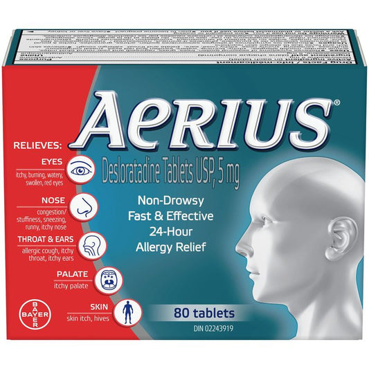 Aerius Allergy Medicine, Fast Relief, 24-Hour, Non-Drowsy, 15 Symptoms, 80 Tablets