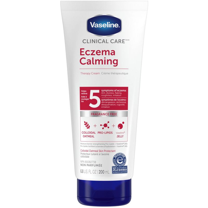 Vaseline Clinical Care™ Body Cream lotion for eczema prone skin Eczema Calming Therapy Cream with Colloidal Oatmeal Skin Protectant to provide instant relief for dry, itchy skin 200 ml