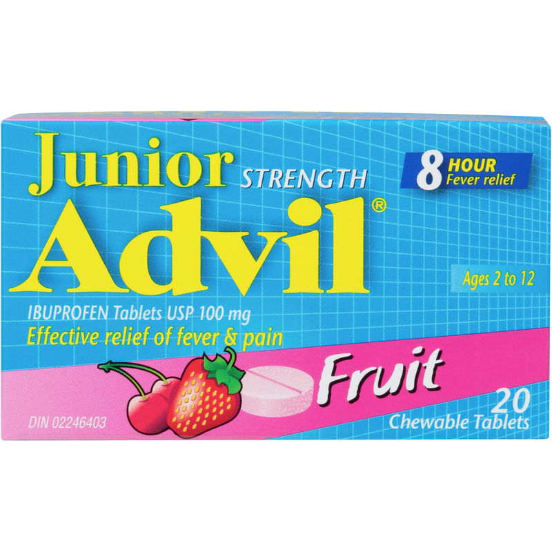 Junior Strength Advil Pain Reliever and Fever Reducer Ibuprofen Chewable Tablets, Fruit, 20 Count