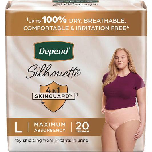 Depend Silhouette Adult Incontinence & Postpartum Underwear for Women, Maximum Absorbency, Large, Pink