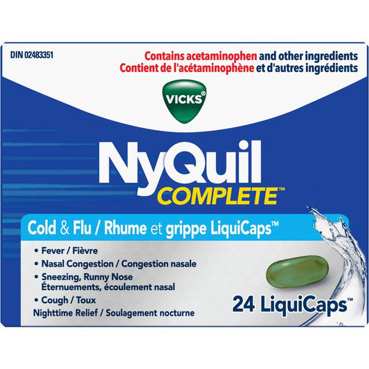 NyQuil COMPLETE Cough, Cold & Flu Nighttime Relief, 24 LiquiCaps