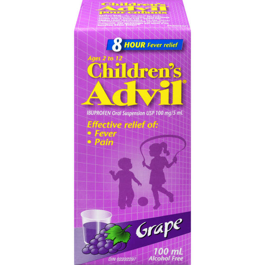 Children's Advil Fever and Pain Relief Ibuprofen Oral Suspension, Grape, 100 mL