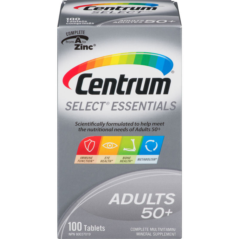 Centrum Select Essentials Adults 50+ Multivitamin and Multimineral Supplement Tablets, 100 Count