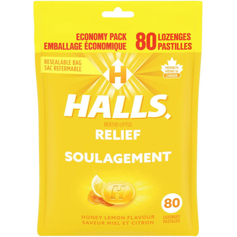 Halls Relief Mentho-lyptus, Honey Lemon Flavour, 80 cough drops