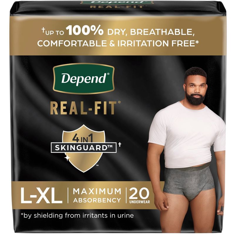 Depend Real Fit Incontinence Underwear for Men, Disposable, Maximum Absorbency, Large/Extra Large, Grey