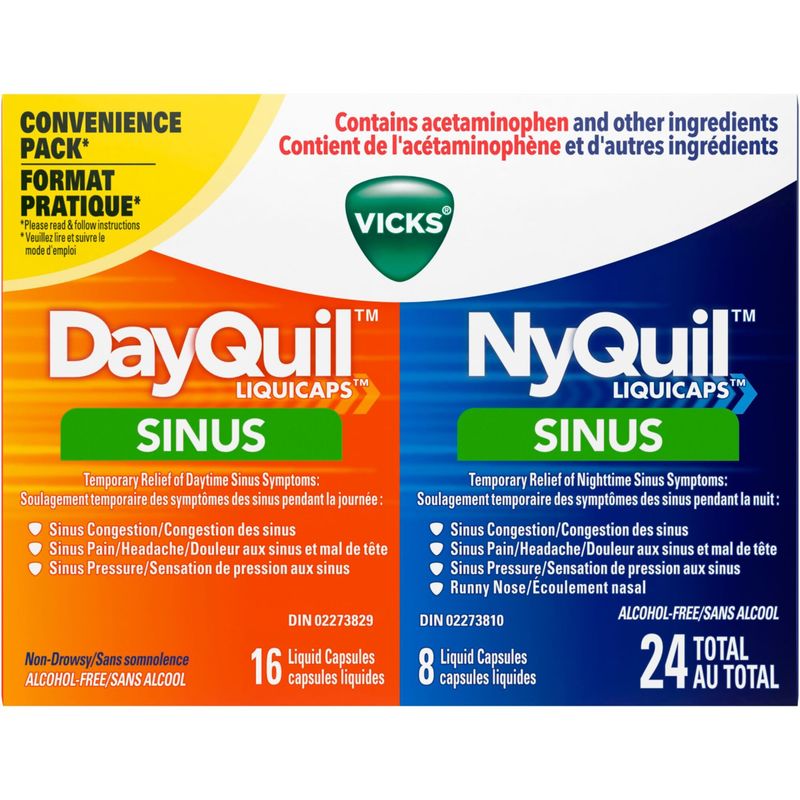 DayQuil Sinus Liquid Capsules + Vicks NyQuil Sinus liquid Capsules, Total 24 Count